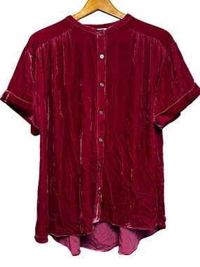 Sundance Pink Silk Velvet Skies Top Button Front Oversized Top Medium Boho